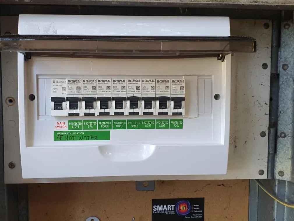New switchboard with RCD safety switches installed by Smart Link Electrical